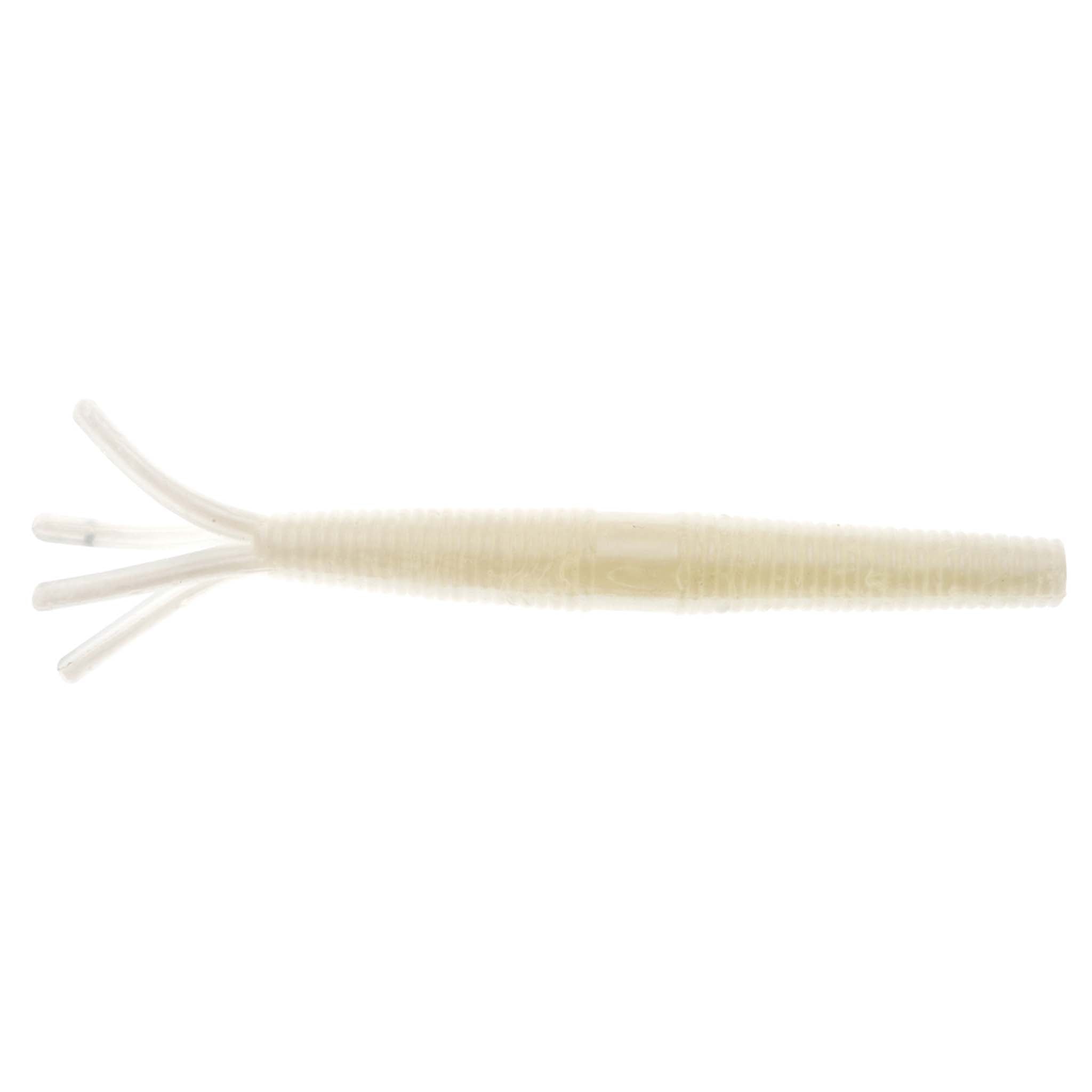 Hula StickZ fishing lure, translucent light cream body with white forked tail