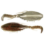 Glitter olive and gray soft plastic crab lure with claws and white tentacles, 2-pack.