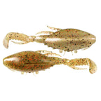 Glitter tan and rust soft plastic crab lure with claws and white tentacles, 2-pack.