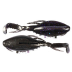 Glitter dark blue and black soft plastic crab lure with claws and white tentacles, 2-pack.