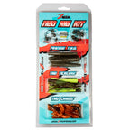 Fishing lure kit package with green and brown soft plastic worm baits
