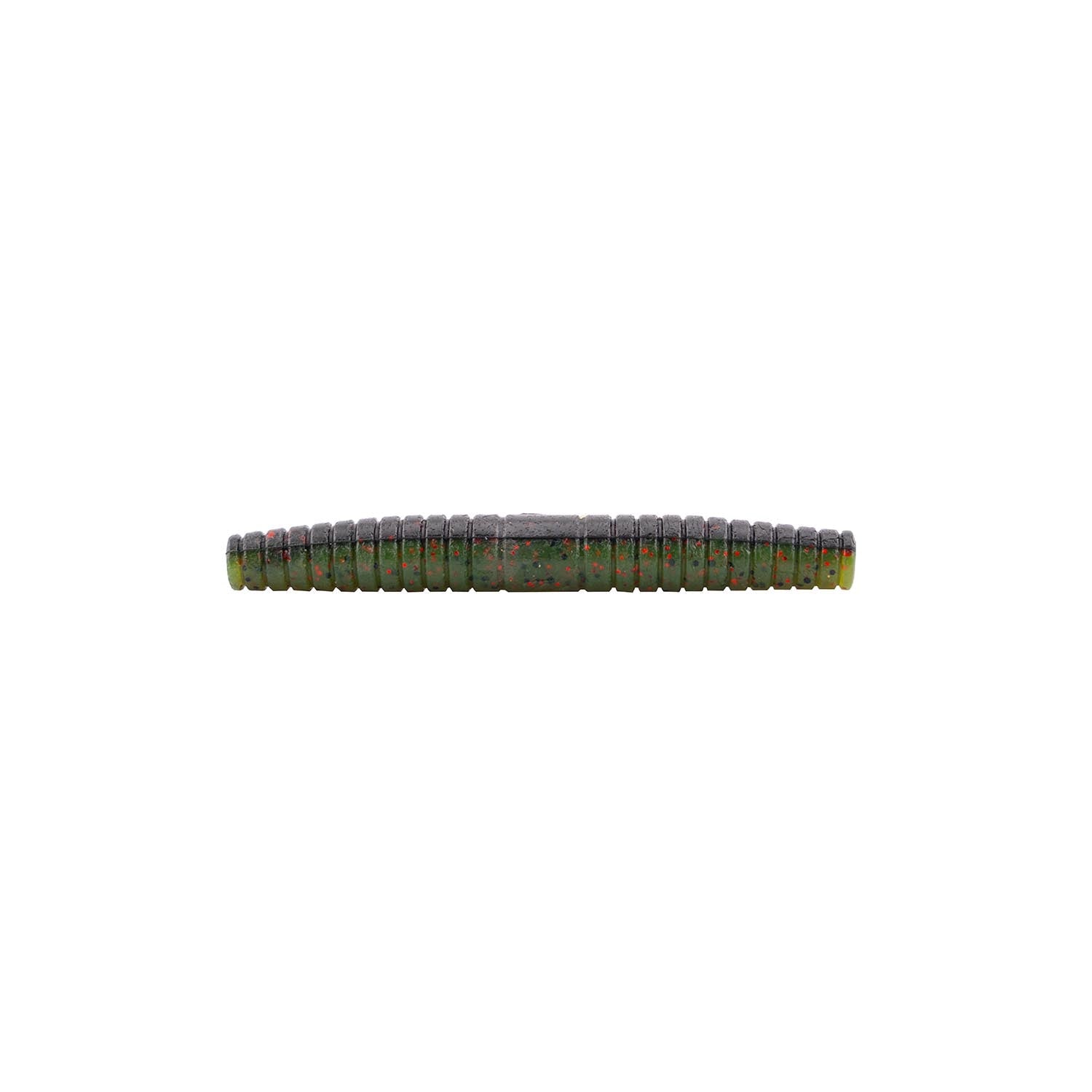 Segmented soft plastic fishing lure, green with yellow highlights