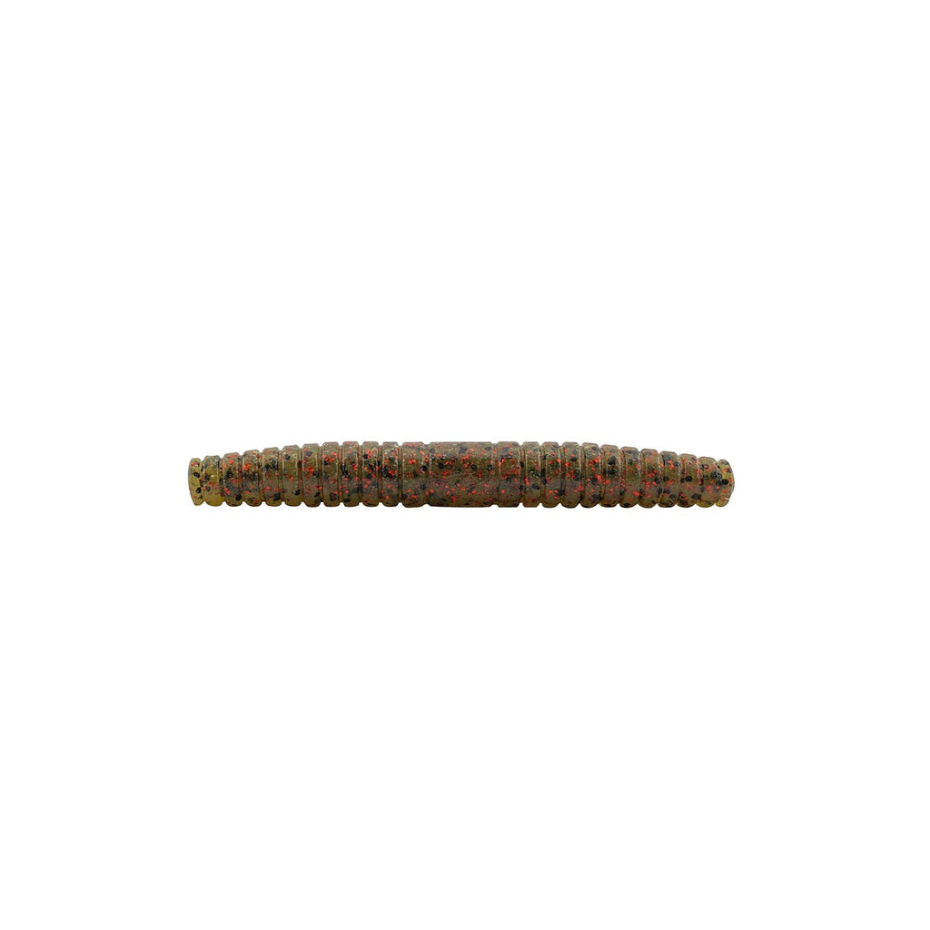 Segmented soft plastic fishing lure, brown speckled body