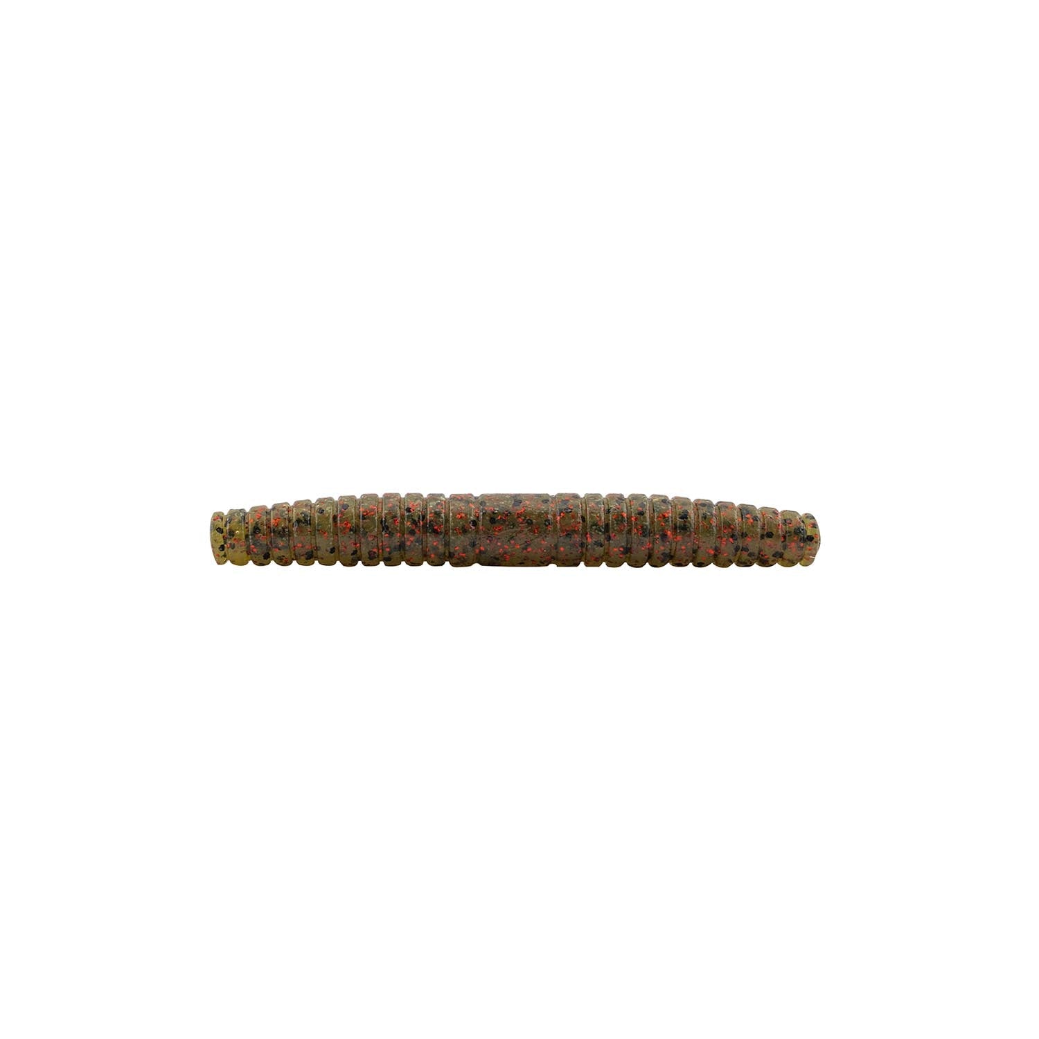 Segmented soft plastic fishing lure, brown speckled body