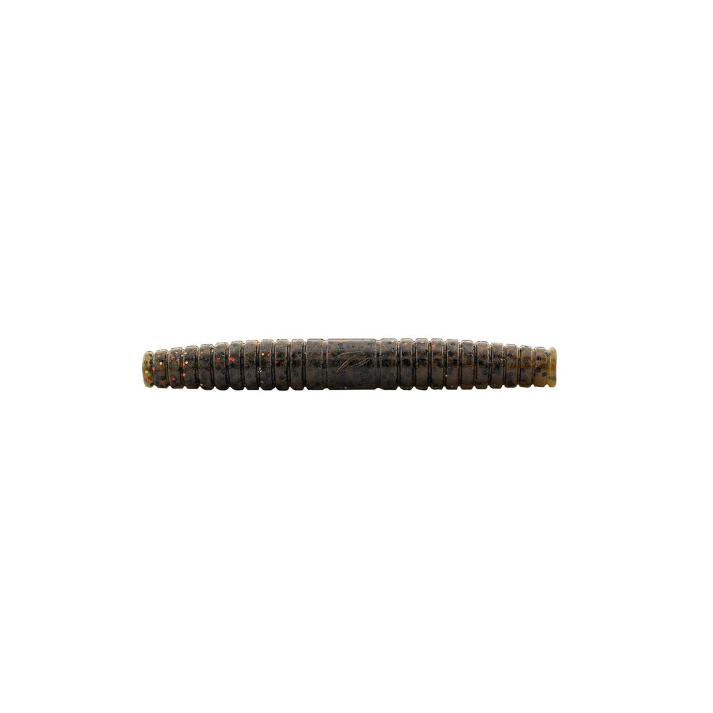 Segmented soft plastic fishing lure, dark olive-brown body