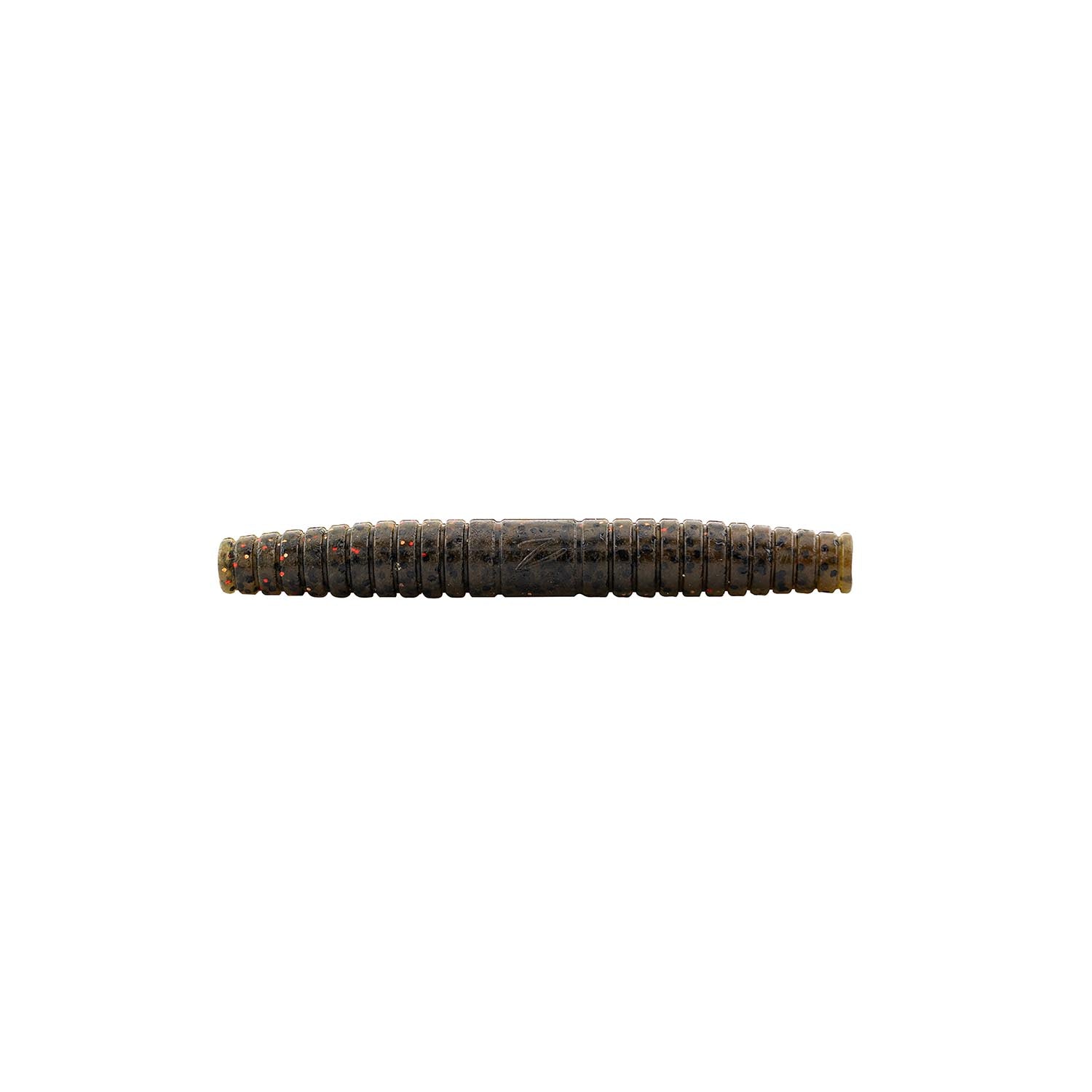 Segmented soft plastic fishing lure, dark olive-brown body