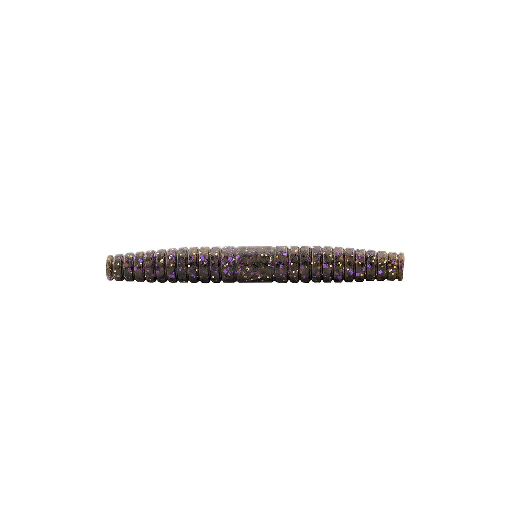 Segmented soft plastic fishing lure, purple-speckled body