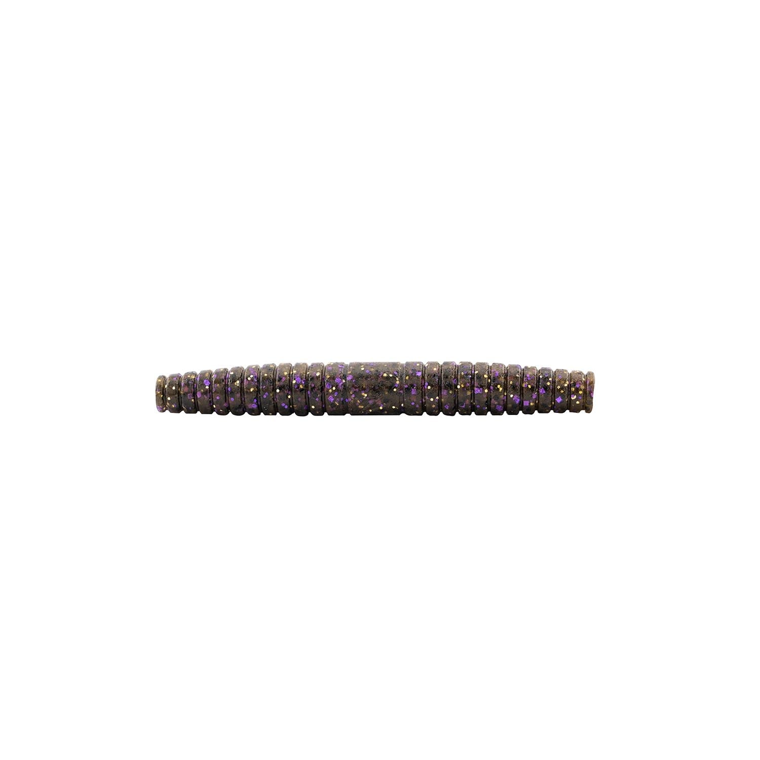 Segmented soft plastic fishing lure, purple-speckled body