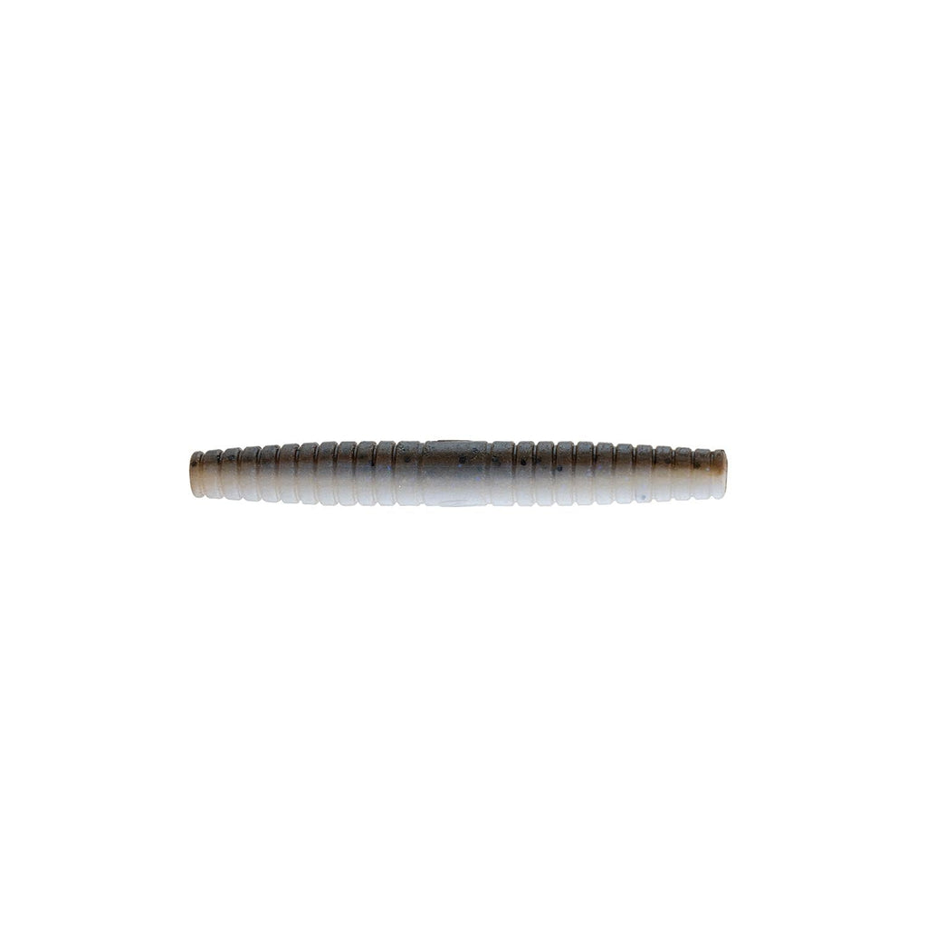 Segmented soft plastic fishing lure, light gray body with white tail