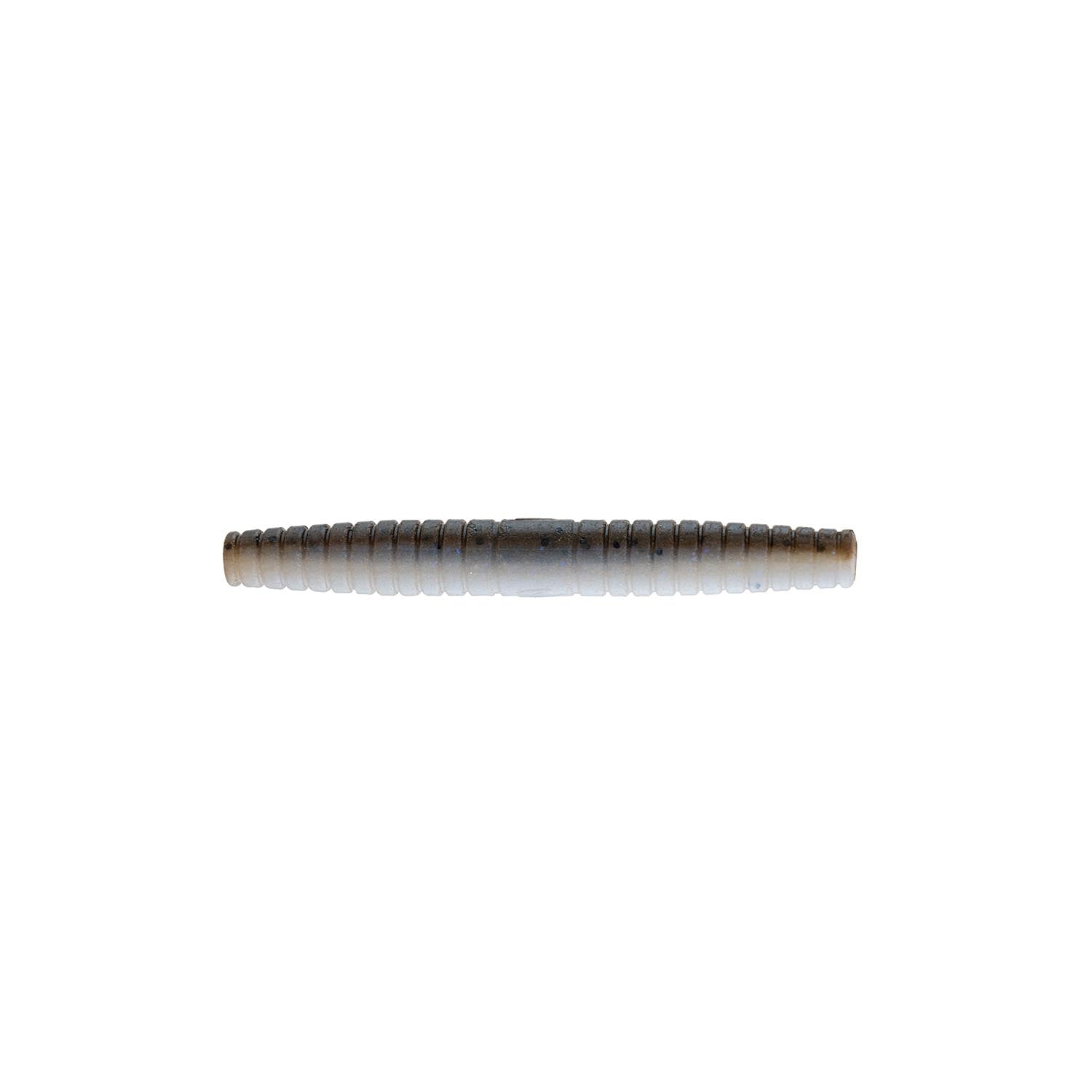 Segmented soft plastic fishing lure, light gray body with white tail