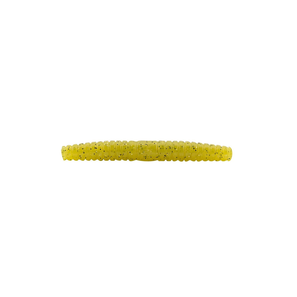 Segmented soft plastic fishing lure, bright yellow body