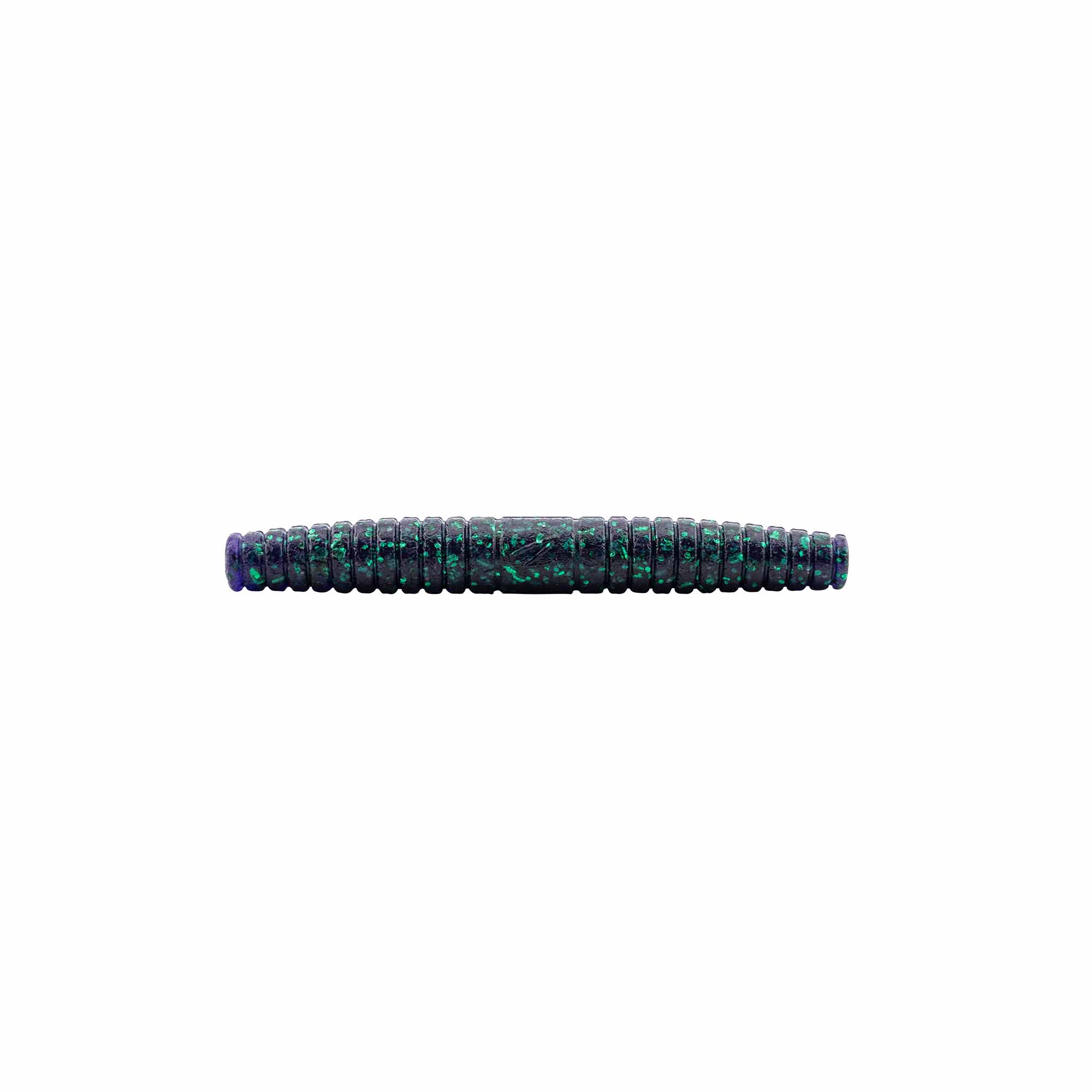 Kingpin fishing lure, teal green segmented body with dark speckling