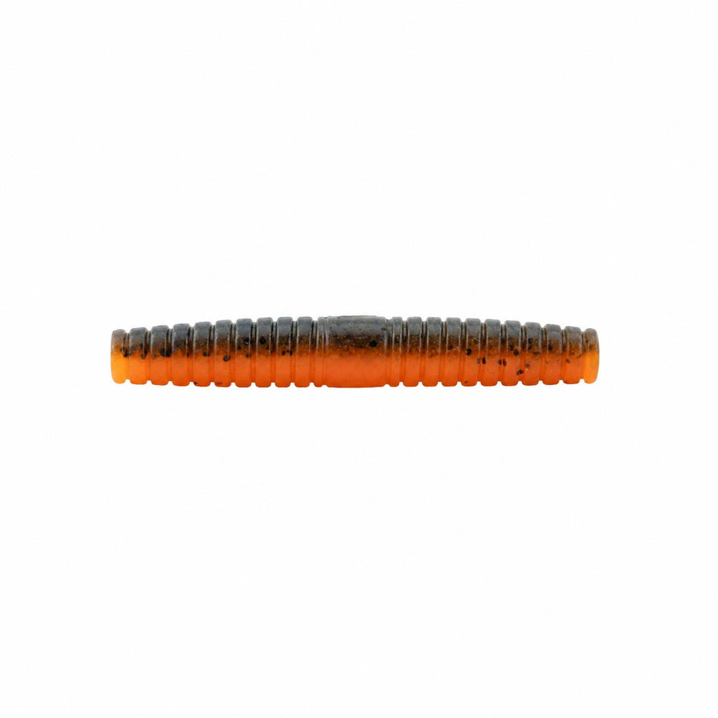 Kingpin fishing lure, orange segmented body with dark gray top