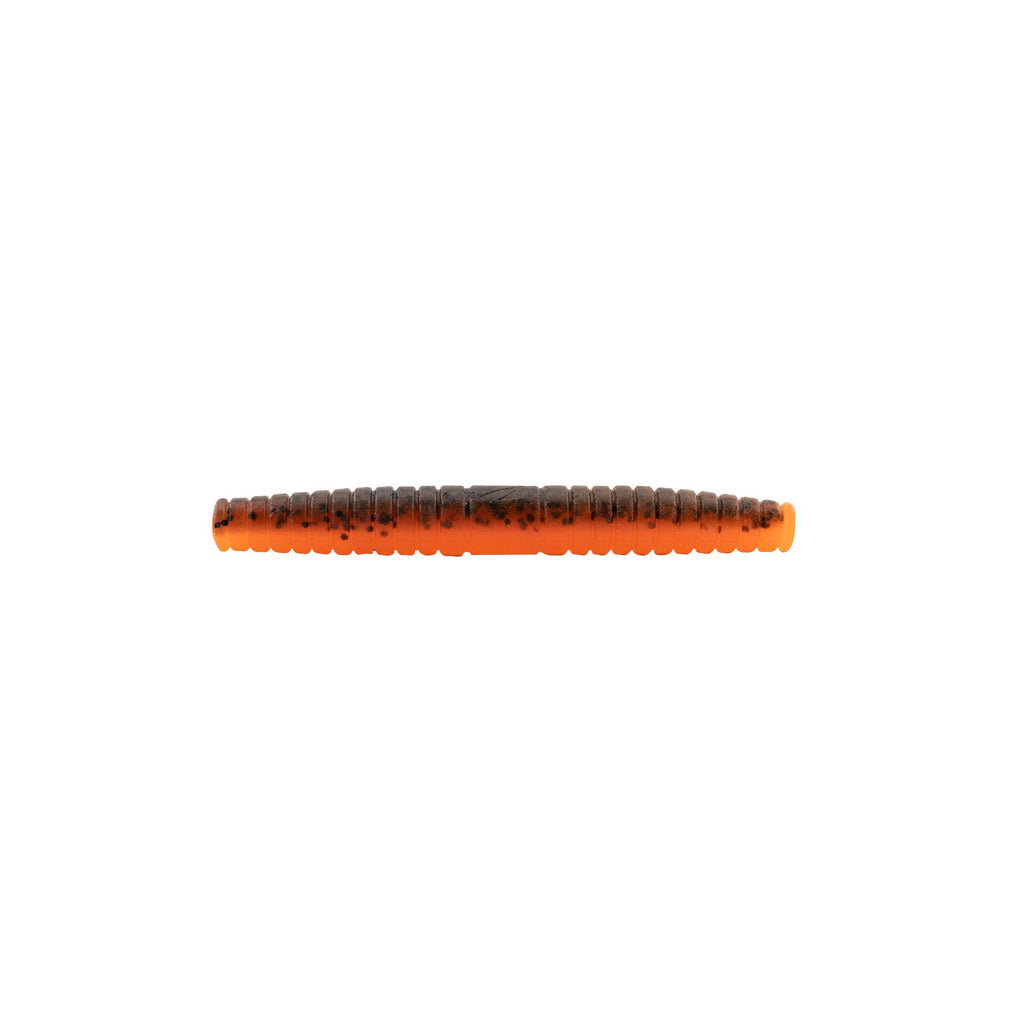 Kingpin fishing lure, orange segmented body with dark brown top