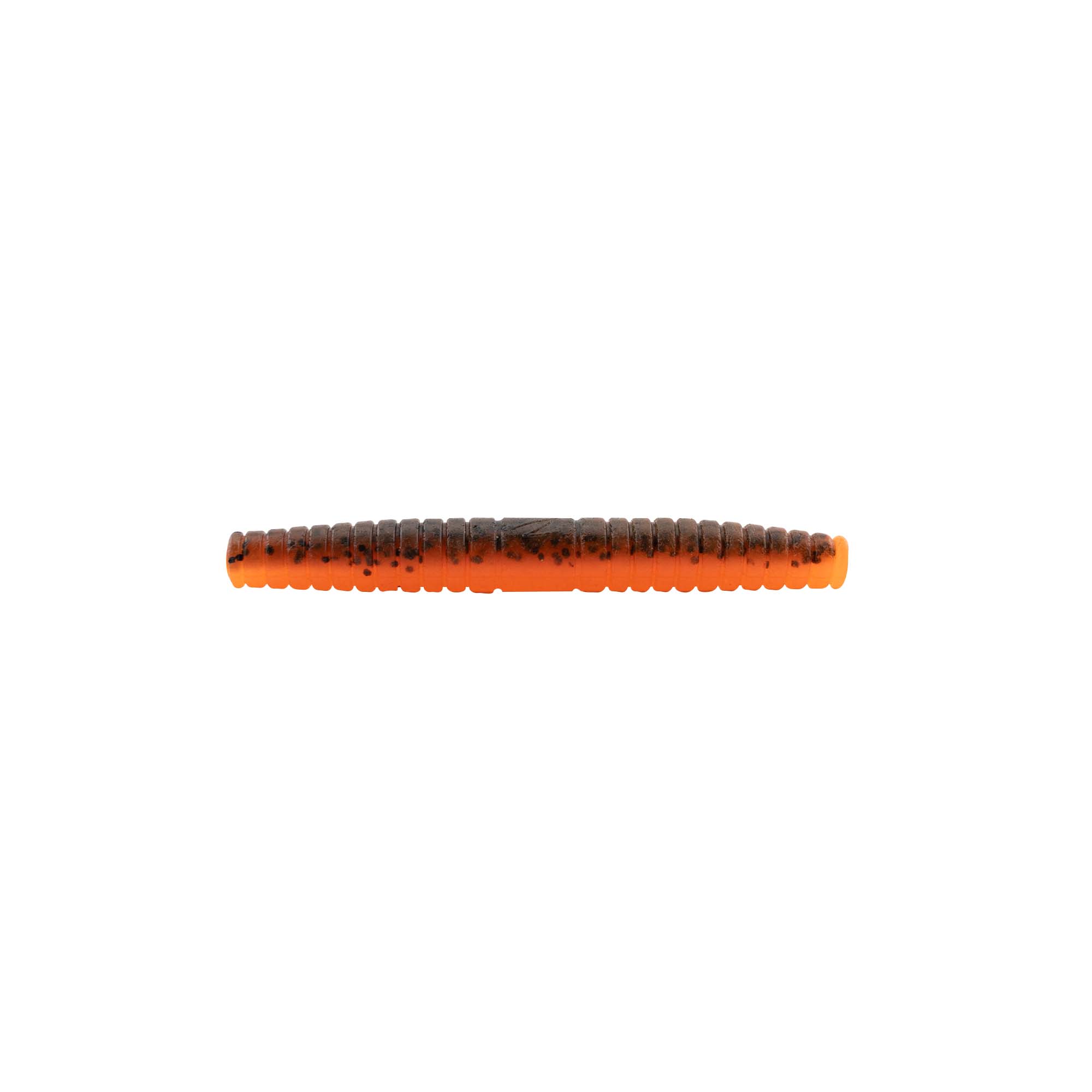 Kingpin fishing lure, orange segmented body with dark brown top