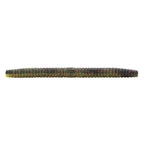 Fishing soft plastic lure, dark green and orange speckled segmented body