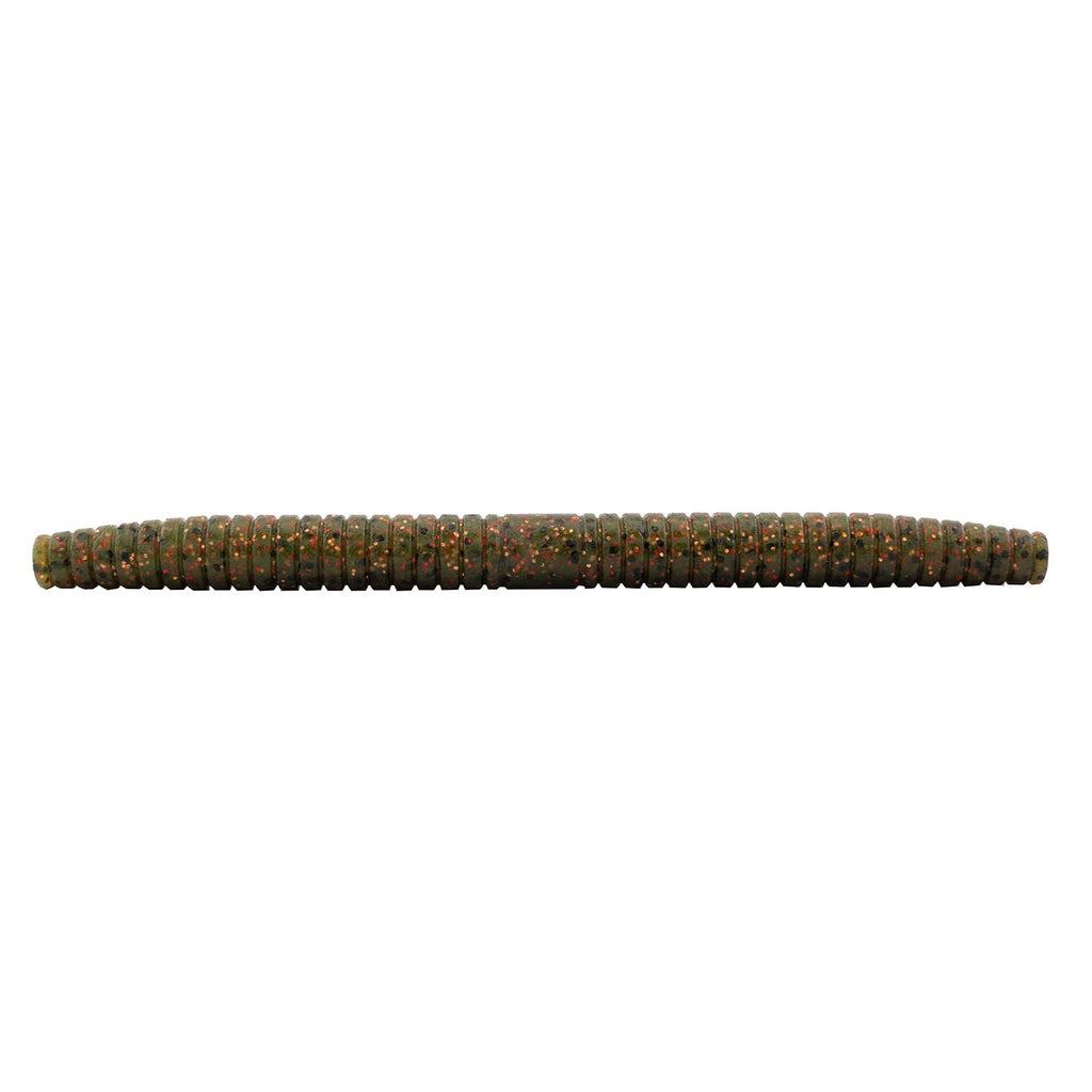 Fishing soft plastic lure, olive-brown speckled segmented body