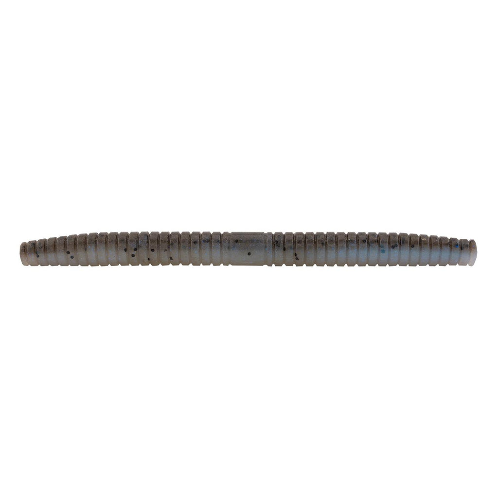 Segmented soft plastic fishing lure, dark gray/blue body
