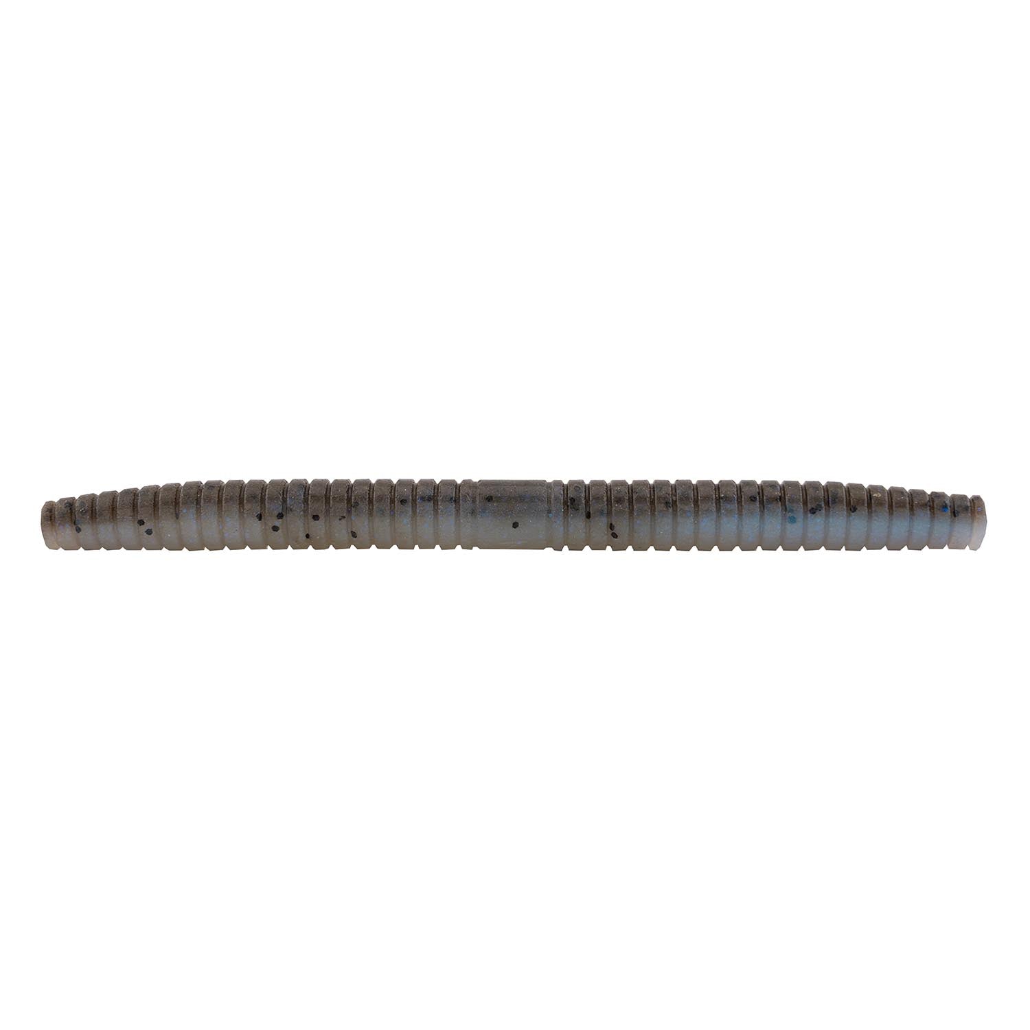 Segmented soft plastic fishing lure, dark gray/blue body