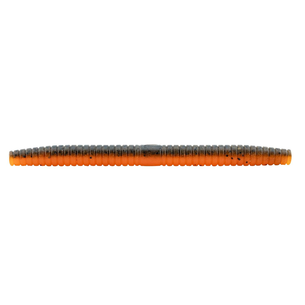Fishing soft plastic lure, orange color with speckled segmented body