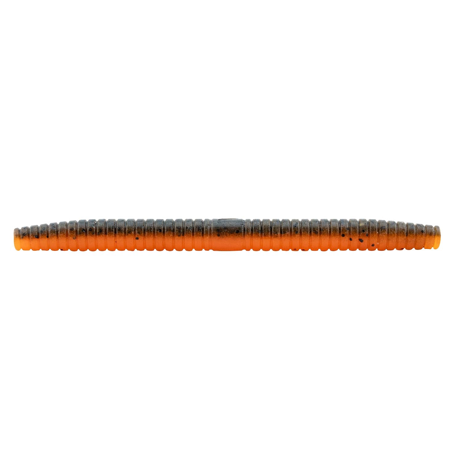 Fishing soft plastic lure, orange color with speckled segmented body