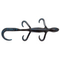Soft lizard fishing lure in speckled dark blue with curly legs and pointed tail