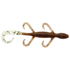 Soft lizard fishing lure in speckled tan with dark dots, curly legs, and tapered tail