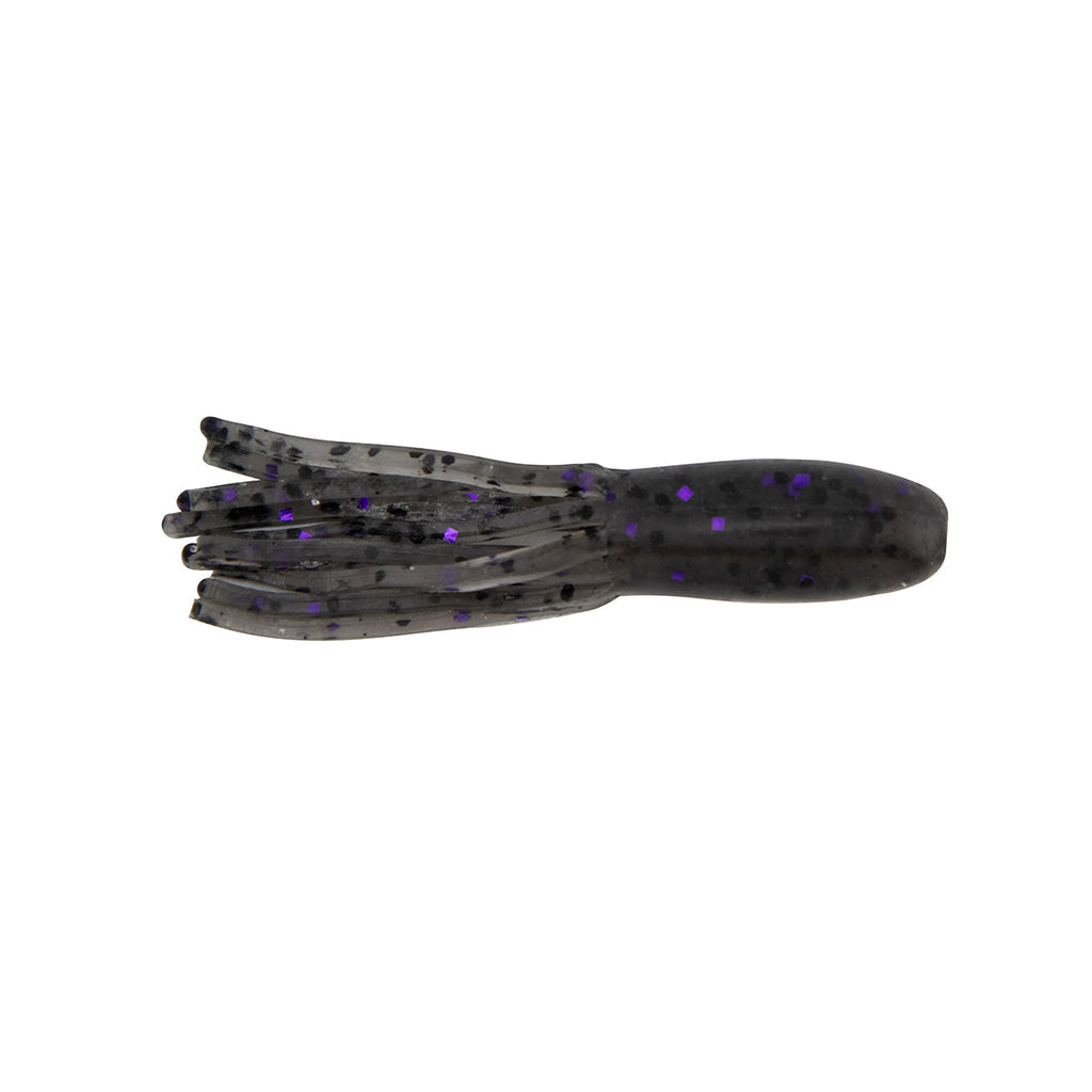 Llama TubeZ soft tube lure in dark gray with purple speckled tail
