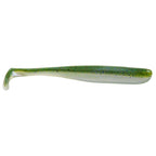 Green shad soft swimbait lure with speckled pattern and curved tail
