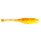 Soft fishing lure in orange with speckles and ridged tail