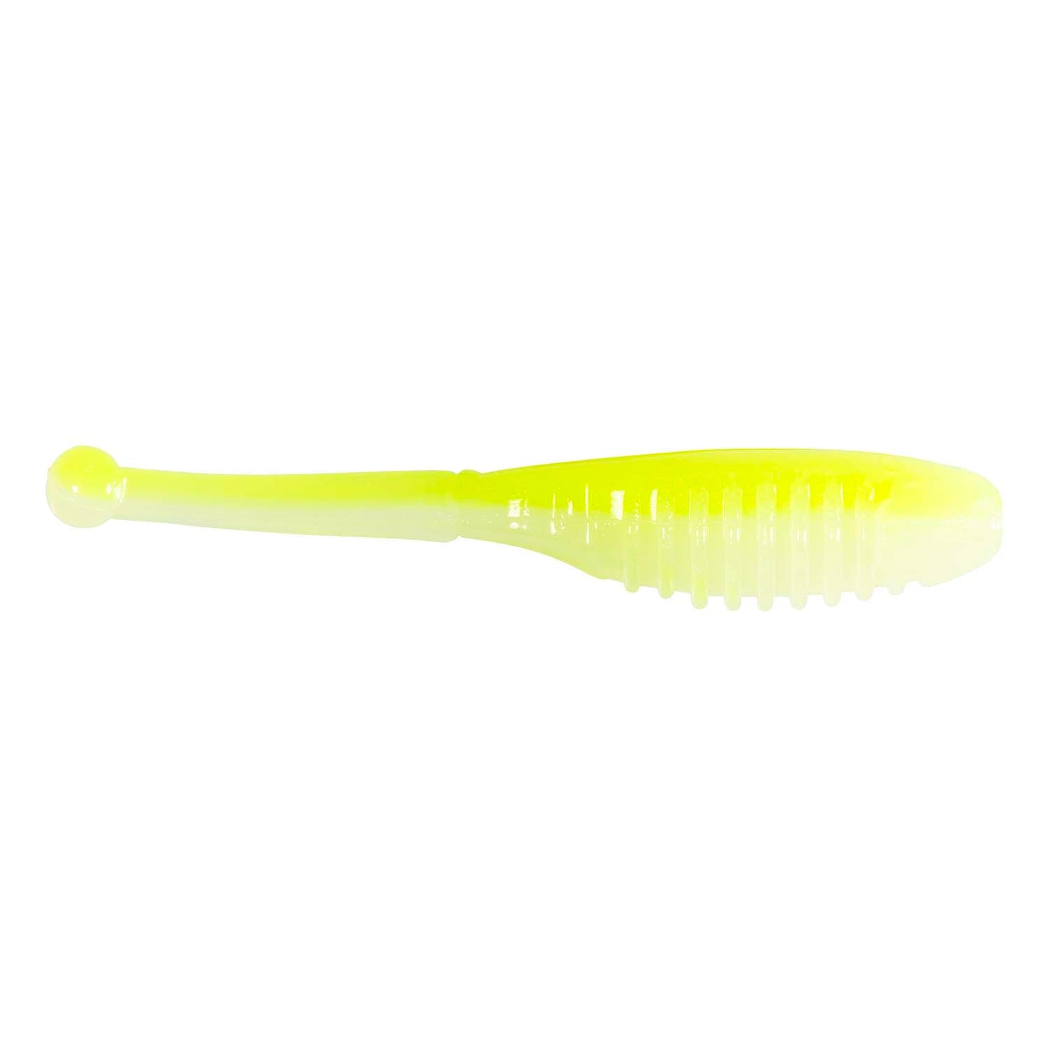 Soft fishing lure in vivid chartreuse with ridged tail
