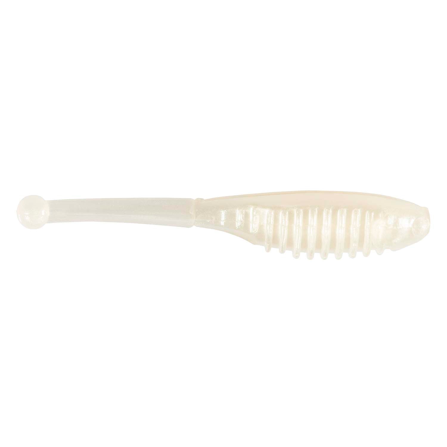 Soft fishing lure in translucent pearl white with ridged tail