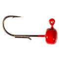 Red jig hook with round head and curved hook shank, lure for fishing