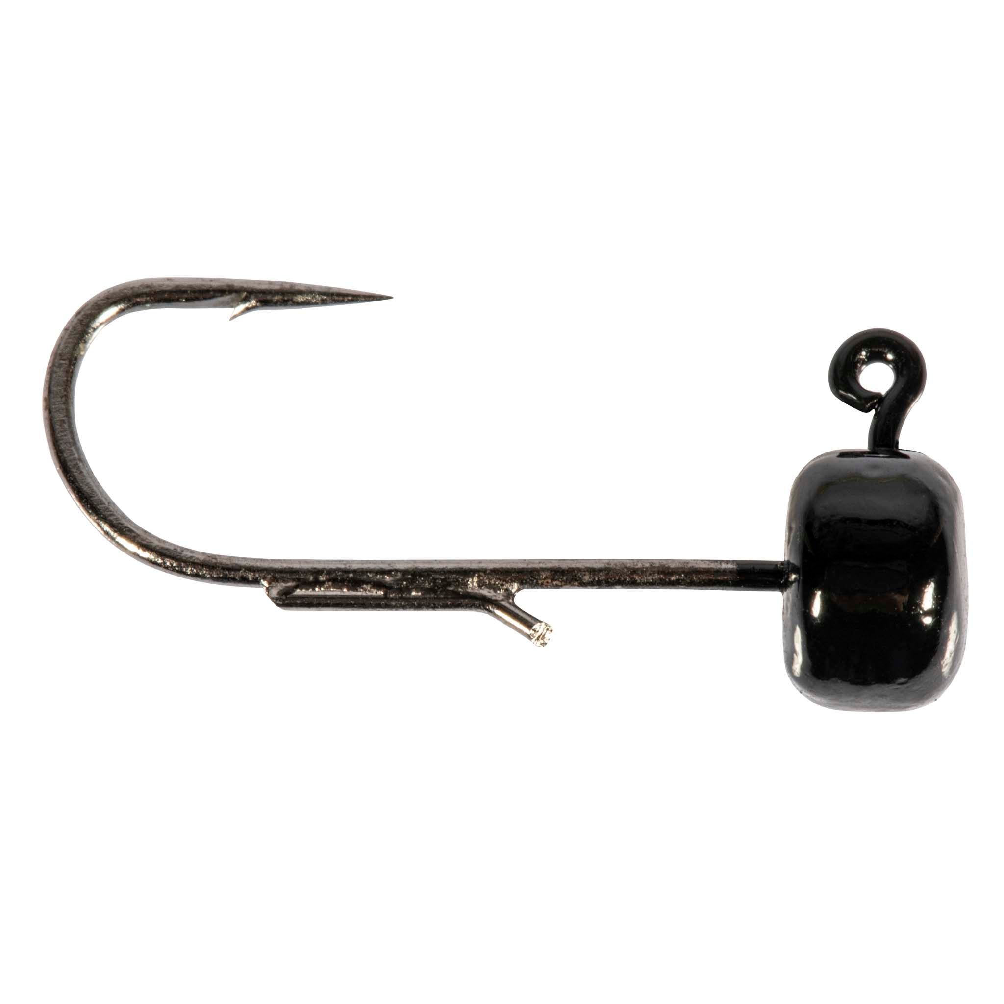 Black jig hook with round head and curved hook shank, fishing lure