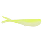 Luminous chartreuse soft plastic fishing lure with smooth body and curved tail.