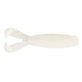 Soft plastic fishing lure, translucent white with ribbed body and twin tail