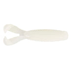 Soft plastic fishing lure, translucent white with ribbed body and twin tail