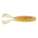 Soft plastic fishing lure, clear yellow with colorful speckles and ribbed body