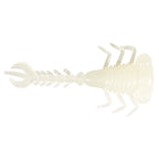 Glow fishing larva lure in pale translucent white with curled tail and hinged legs