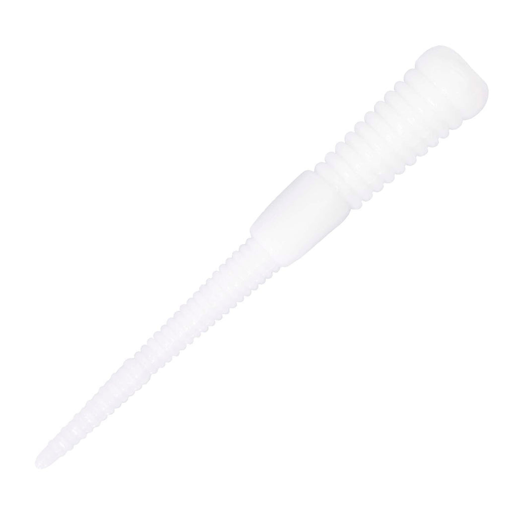 Micro WormZ soft plastic worm lure in white, ribbed body with white head