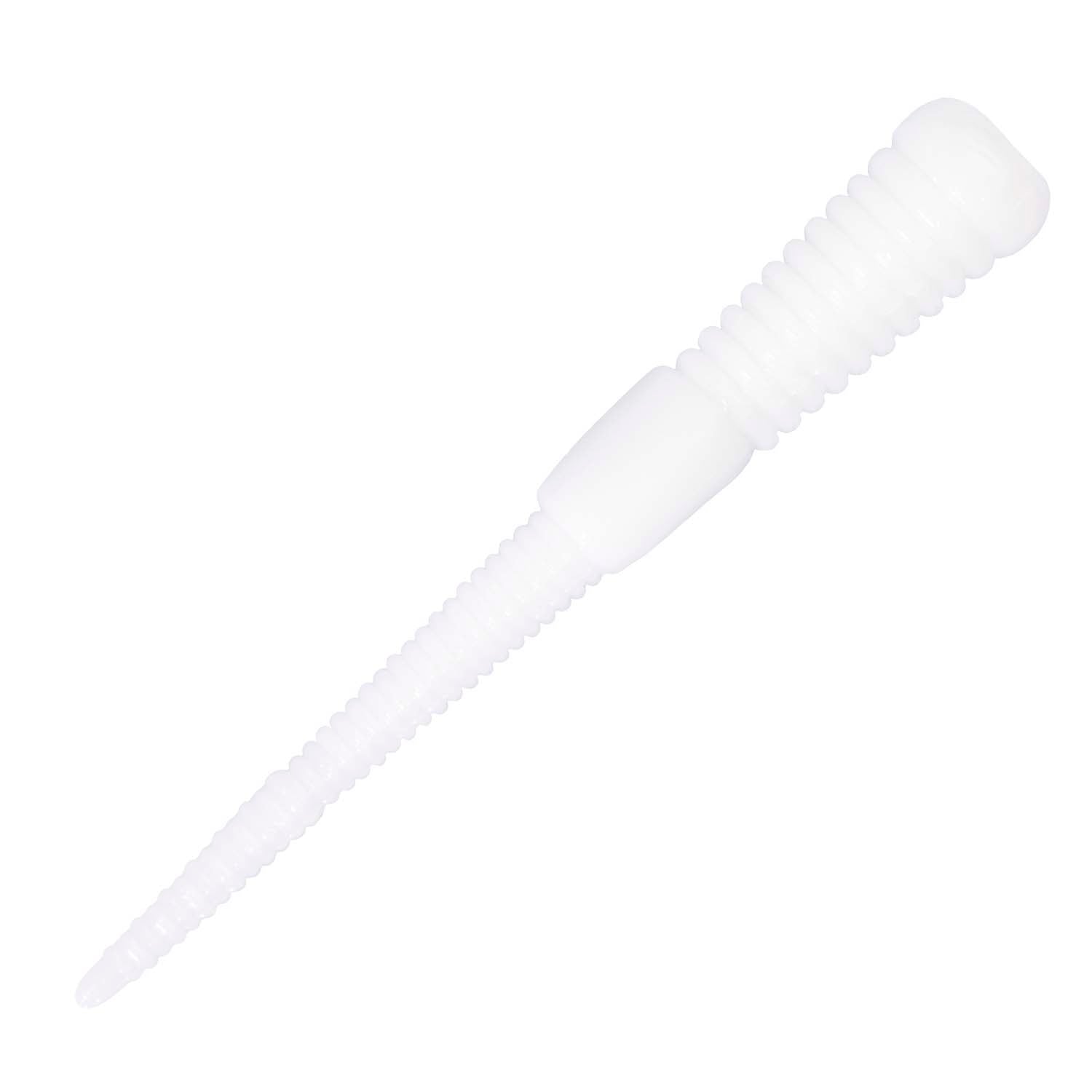Micro WormZ soft plastic worm lure in white, ribbed body with white head