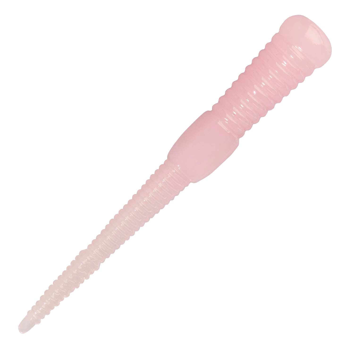 Micro WormZ soft plastic worm lure in translucent pale pink with pink head