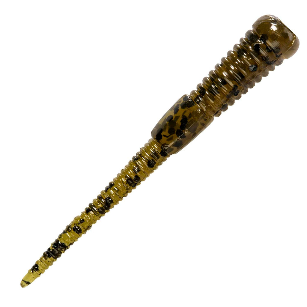 Micro WormZ soft plastic worm lure in brown-gold camo with dark brown head