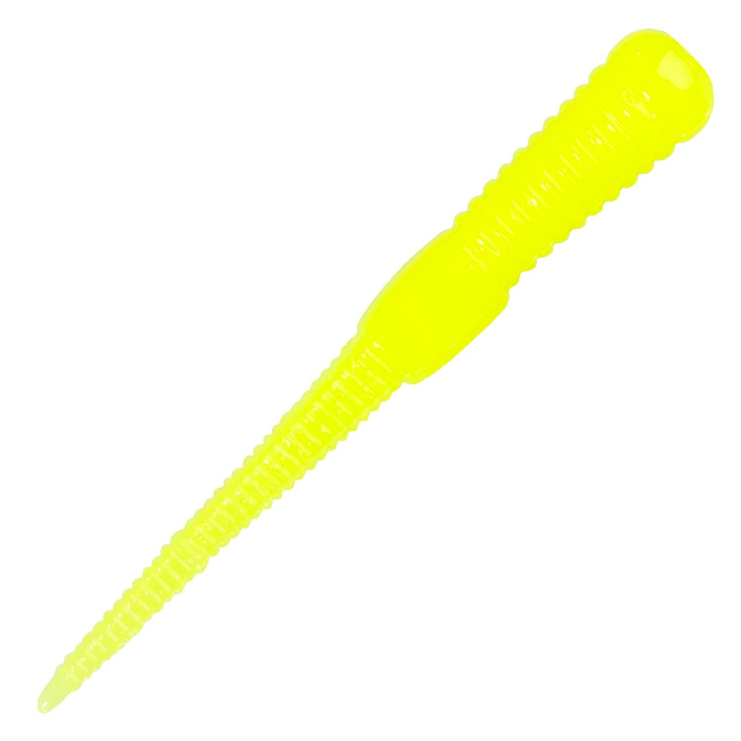 Micro WormZ soft plastic worm lure in bright chartreuse yellow with rounded head