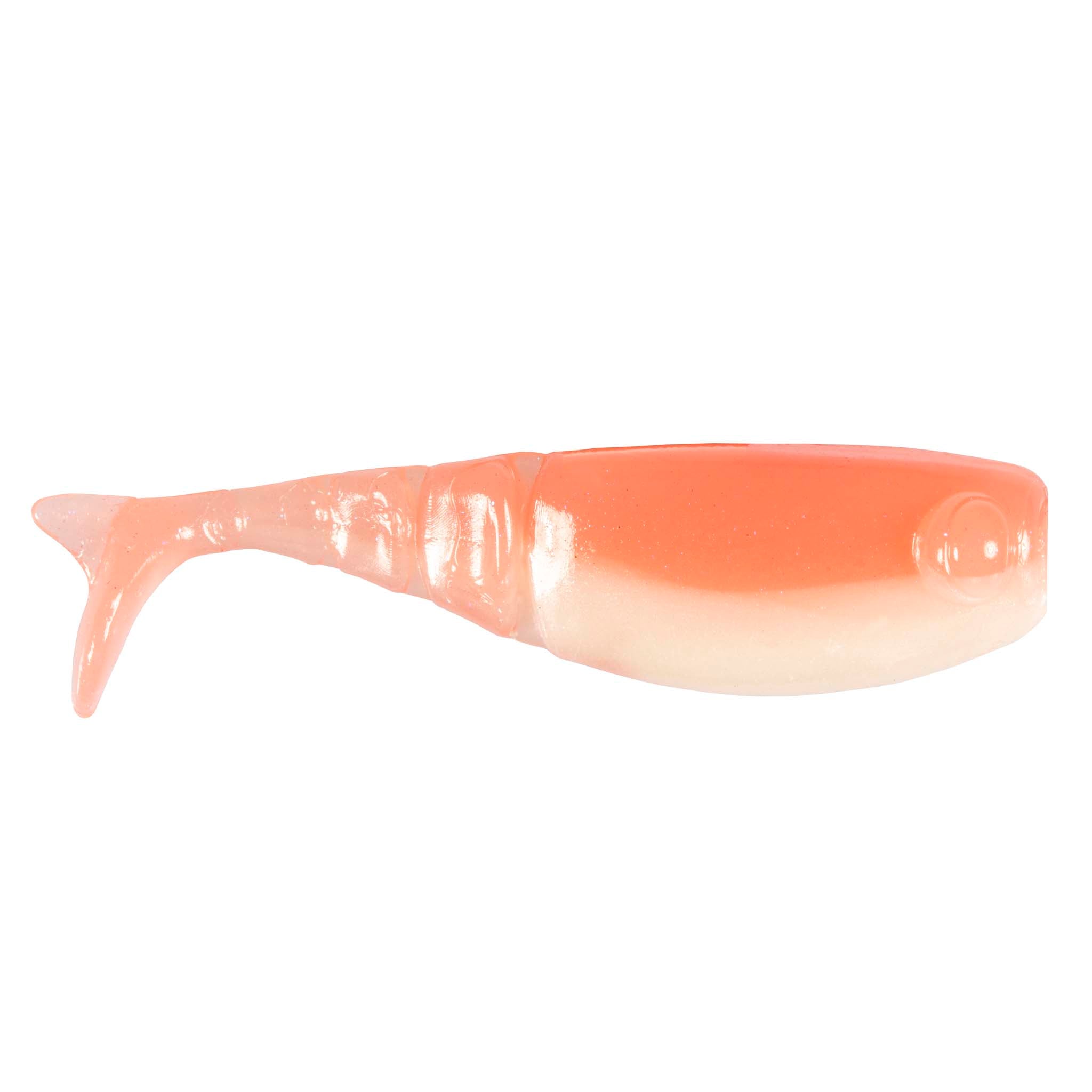 Shad FryZ fishing lure, translucent orange-peach with glossy finish and round eye