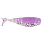 Shad FryZ fishing lure, translucent purple with glitter flecks and round tail eye