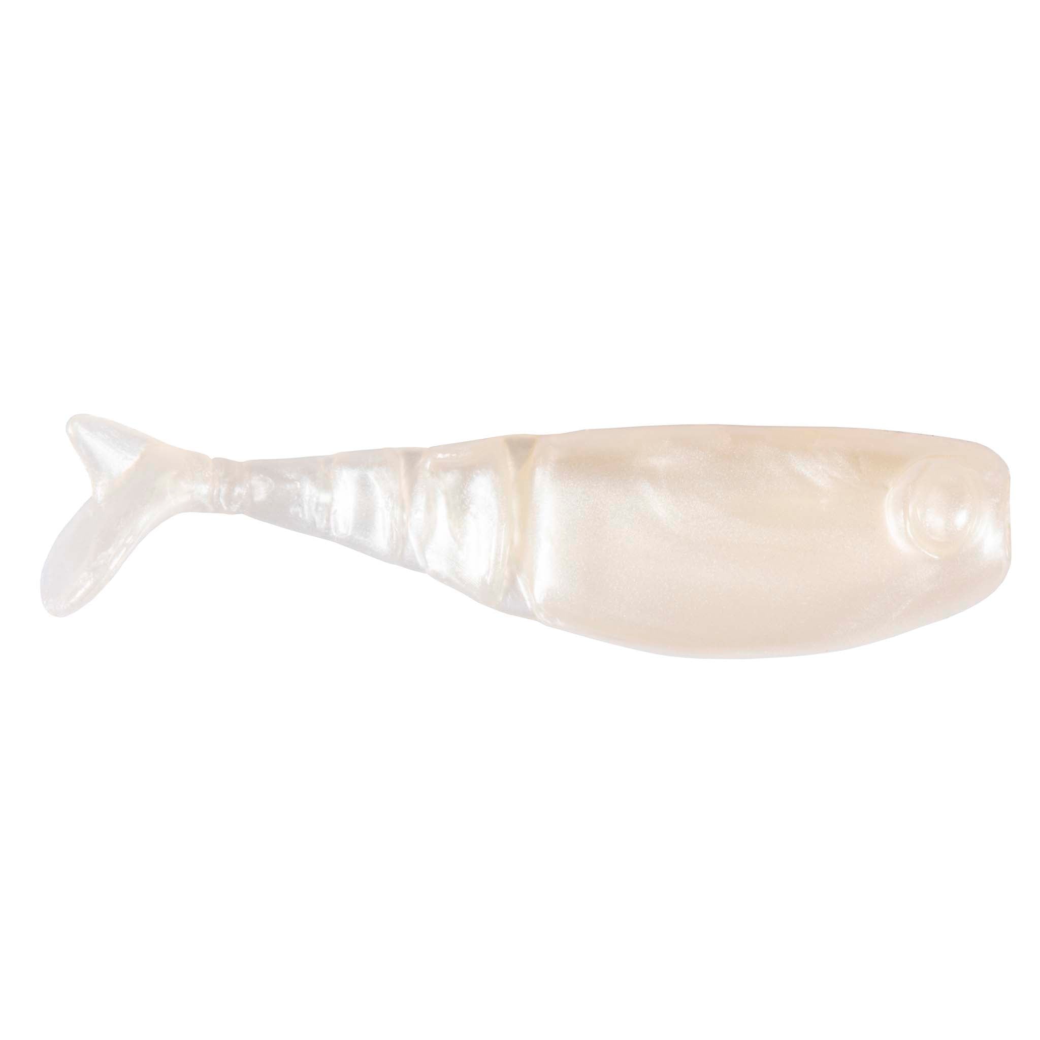 Shad FryZ fishing lure, translucent white with smooth pearly sheen and round eye