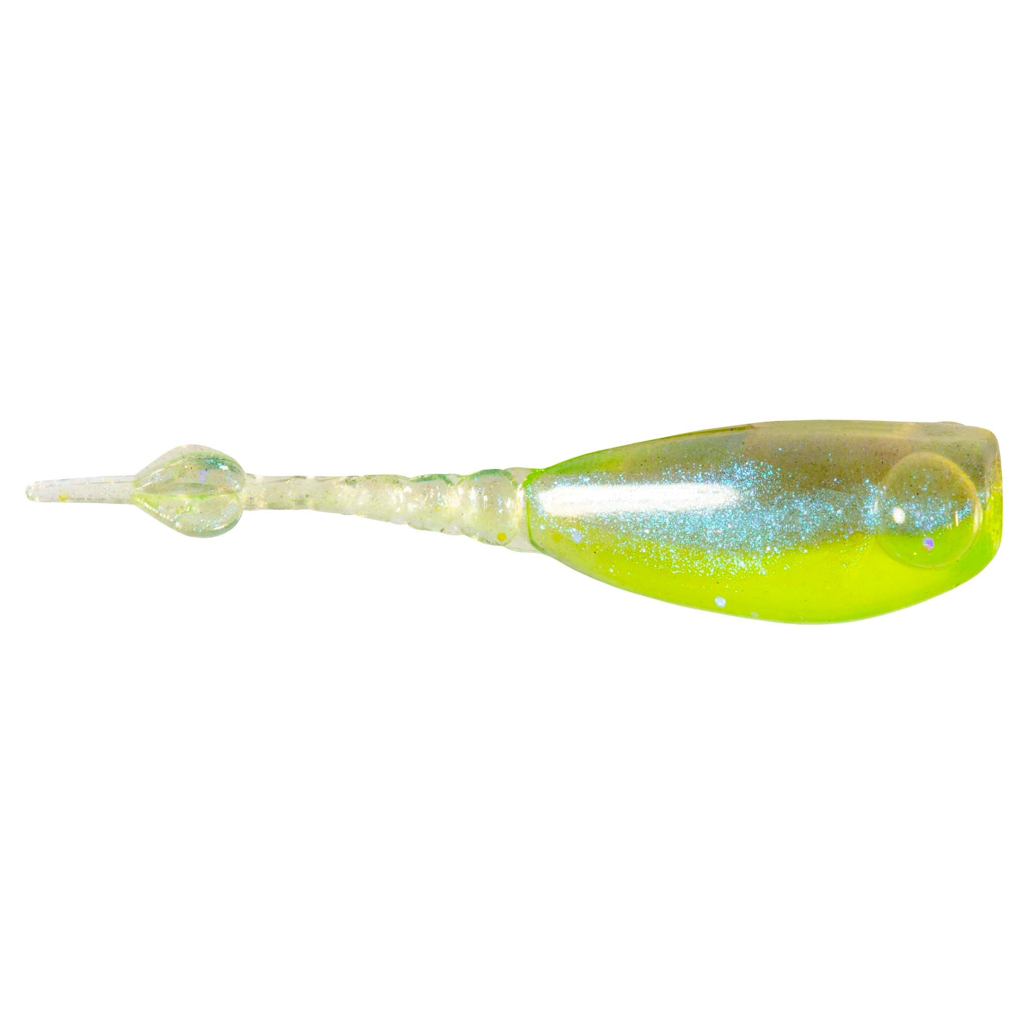 Fishing lure in translucent chartreuse and neon yellow with fine speckling
