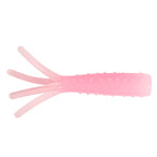 Pink soft plastic fishing lure with translucent body and five tentacle tail fins