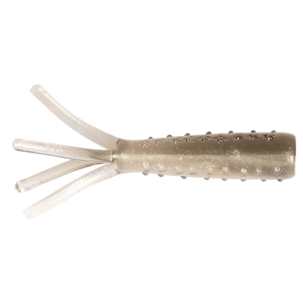 Smoke gray soft plastic fishing lure with clear tentacles and speckled texture